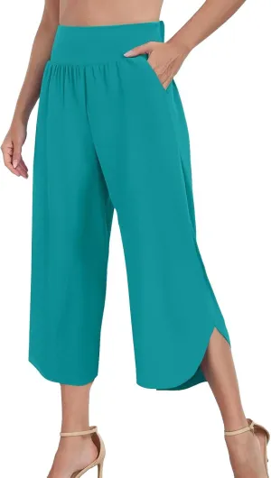 Wide Leg Pants for Women High Waisted Yoga Pant Side Slit Casual Lounge Joggers Loose fit Pajama Bottoms with Pockets