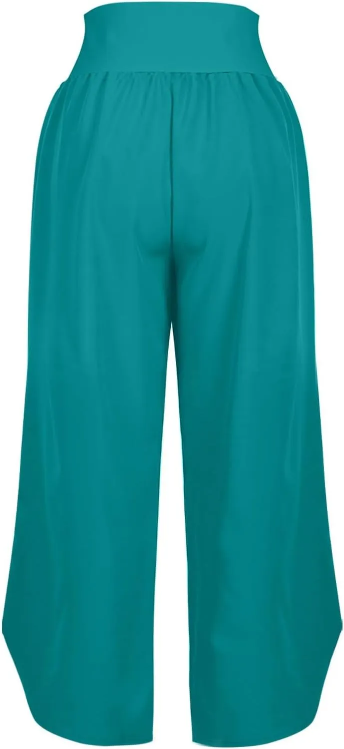 Wide Leg Pants for Women High Waisted Yoga Pant Side Slit Casual Lounge Joggers Loose fit Pajama Bottoms with Pockets