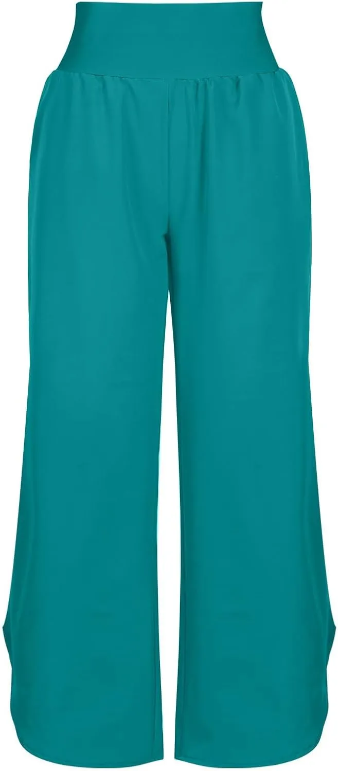 Wide Leg Pants for Women High Waisted Yoga Pant Side Slit Casual Lounge Joggers Loose fit Pajama Bottoms with Pockets