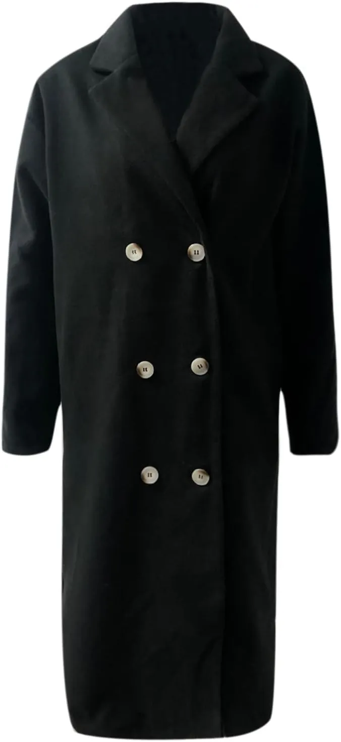 Winter Coats for Women Trench Coat Turn Down Collar Open Front Cardigan Faux Wool Long Sleeve Button Up Blazer Jacket