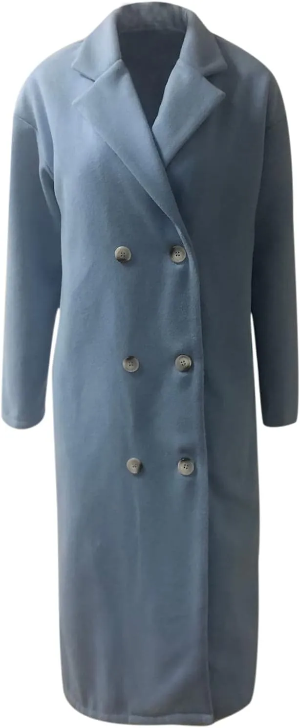 Winter Coats for Women Trench Coat Turn Down Collar Open Front Cardigan Faux Wool Long Sleeve Button Up Blazer Jacket