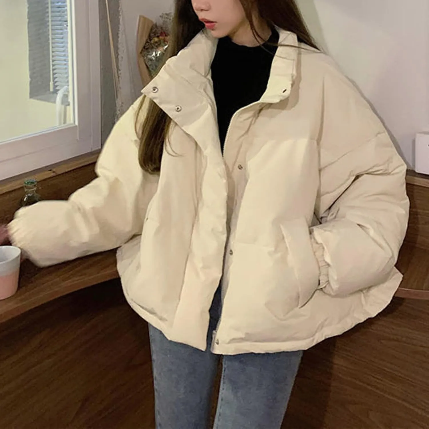 Winter Jackets for Women Trendy Oversized Cropped Puffer Jackets Thicken Warm Short Down Coats Puffy Outerwear Parkas