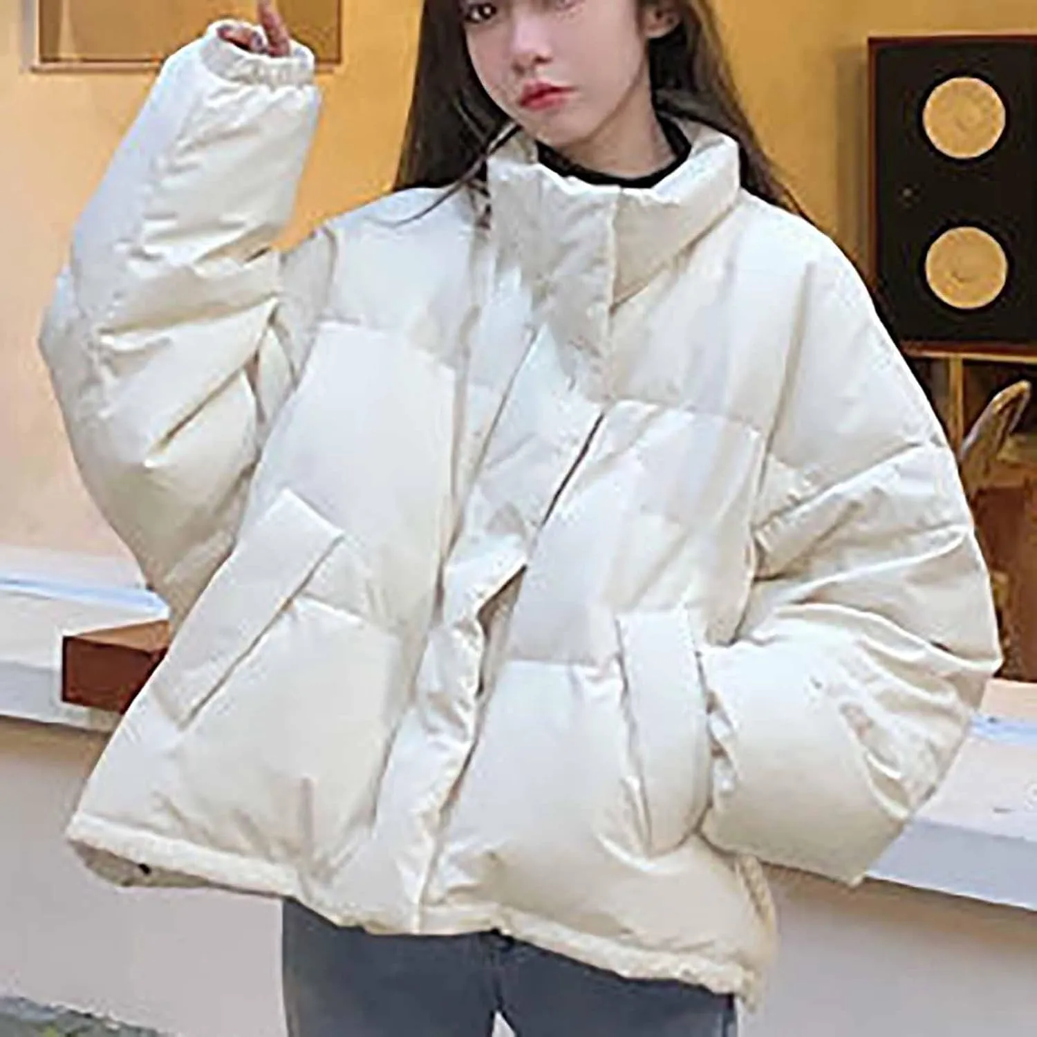 Winter Jackets for Women Trendy Oversized Cropped Puffer Jackets Thicken Warm Short Down Coats Puffy Outerwear Parkas