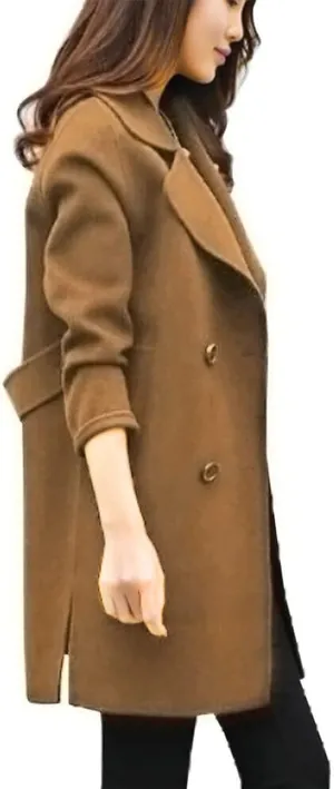 Winter Trench Coat Women Classic Notch Lapel Collar Double-Breasted Peacoat Comfy Wool Blend Open Front Long Jackets