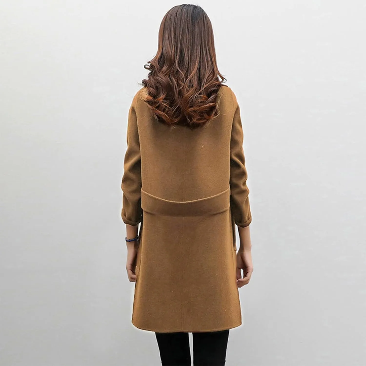 Winter Trench Coat Women Classic Notch Lapel Collar Double-Breasted Peacoat Comfy Wool Blend Open Front Long Jackets