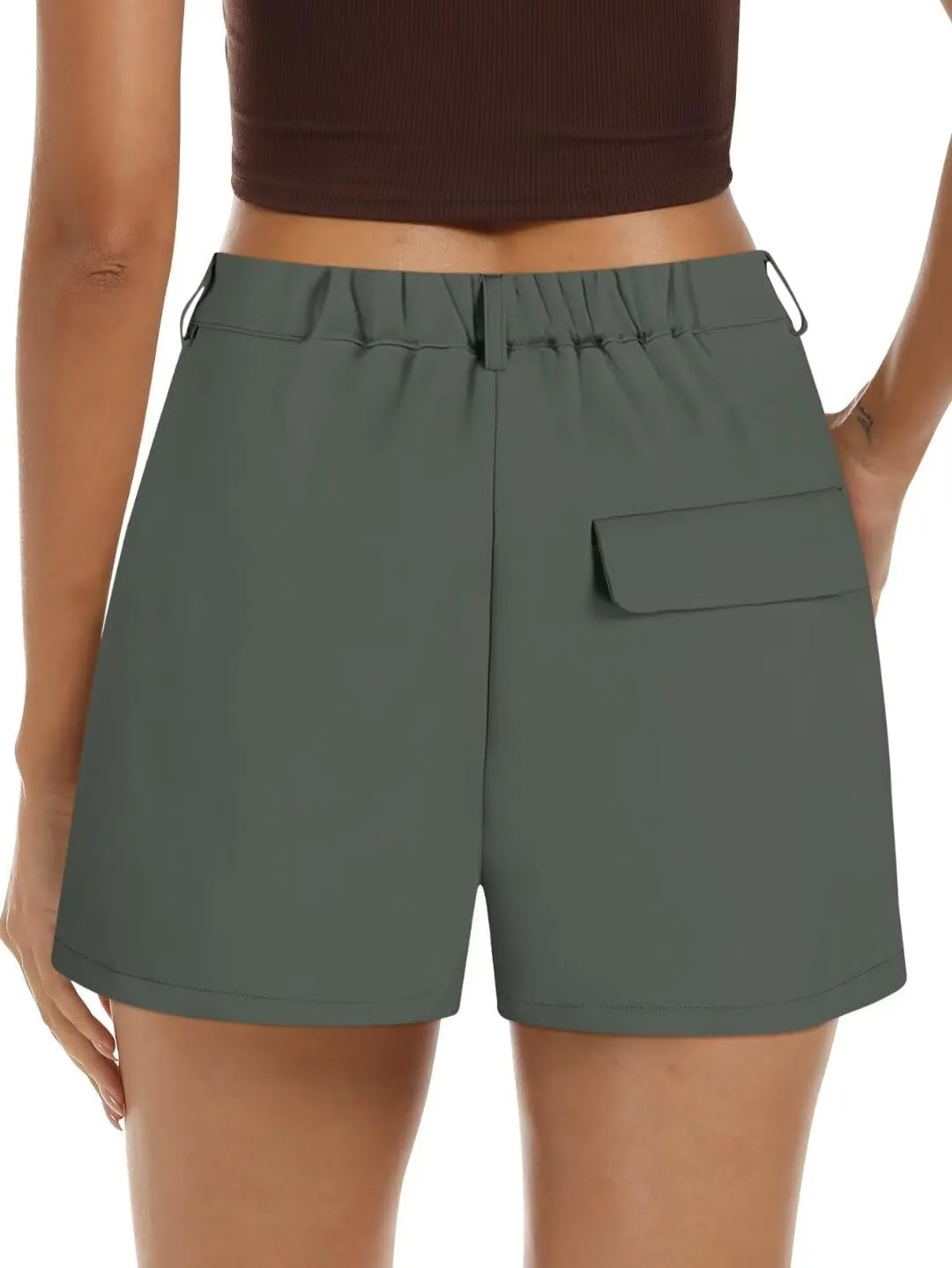 Wkior Shorts for Women Summer Elastic High Waisted Business Casual Work Shorts with Pockets
