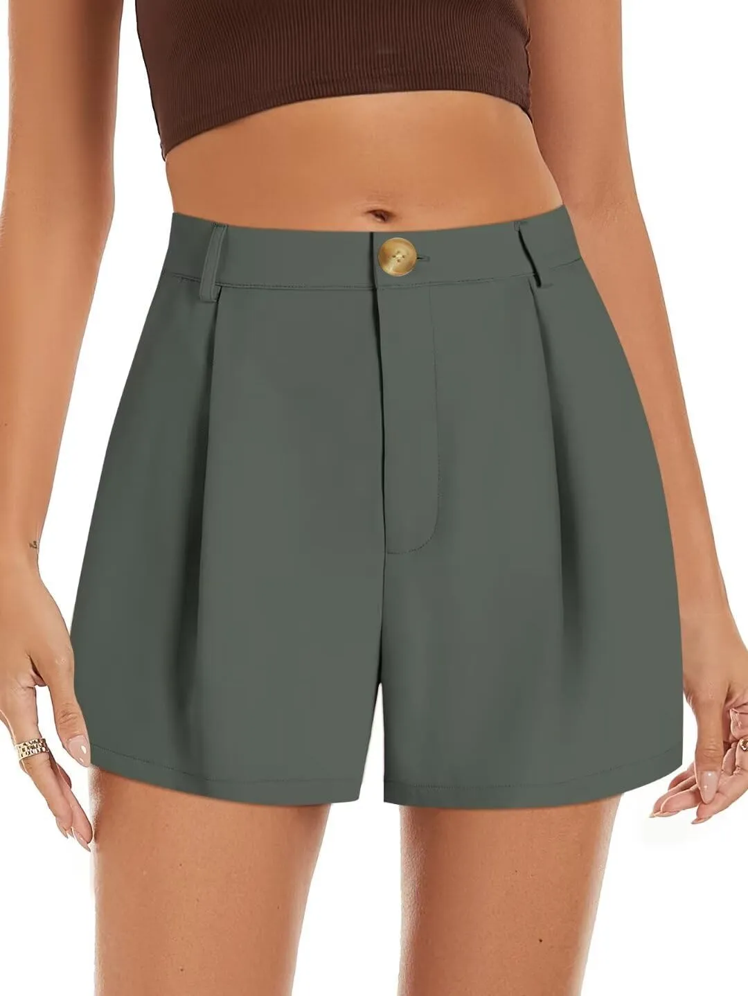 Wkior Shorts for Women Summer Elastic High Waisted Business Casual Work Shorts with Pockets