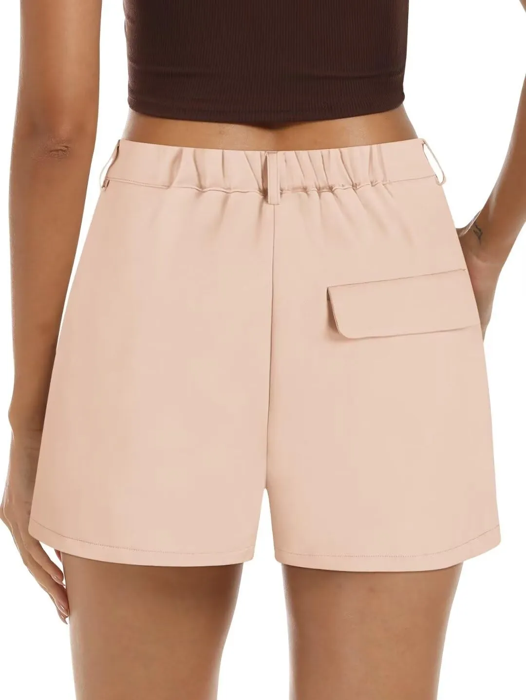 Wkior Shorts for Women Summer Elastic High Waisted Business Casual Work Shorts with Pockets