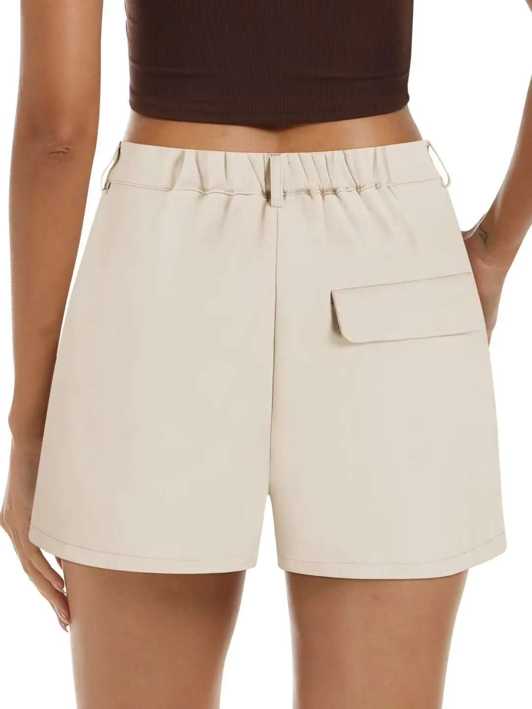 Wkior Shorts for Women Summer Elastic High Waisted Business Casual Work Shorts with Pockets