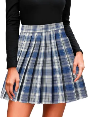 Woman Mini Skirts Women's Casual Plaid Print High Waist Pleated A Line Mini Skirt Fashion Teen Girls Cute Skirt