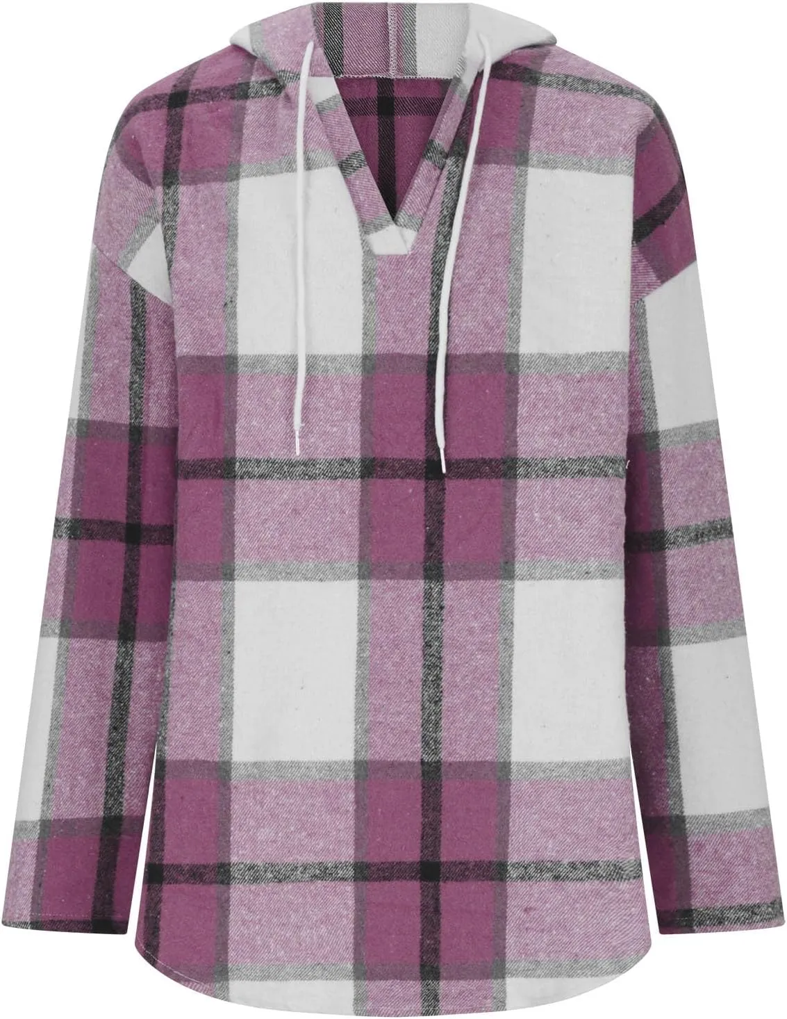 Women 2024 Plaid Hoodies Long Sleeve Drawstring Pullover Hooded Sweatshirts Loose Fit Blouses Tops Fashion Clothes