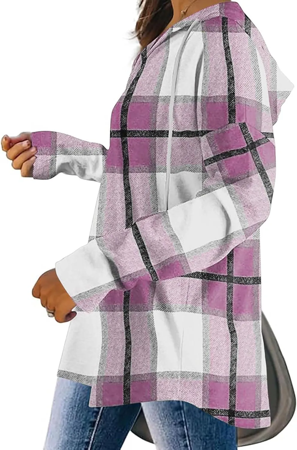 Women 2024 Plaid Hoodies Long Sleeve Drawstring Pullover Hooded Sweatshirts Loose Fit Blouses Tops Fashion Clothes