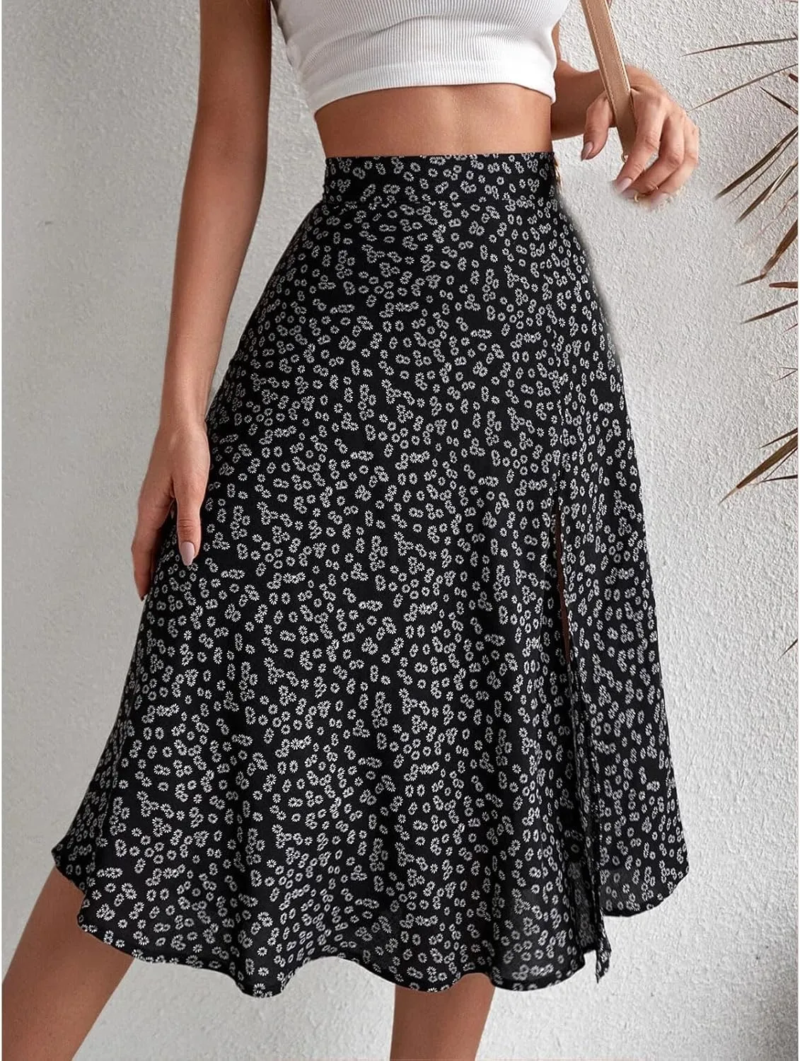 Women Boho Long Skirts Casual High Waist Floral Print Skirt Low Split Summer Beach Midi Wrap Skirts