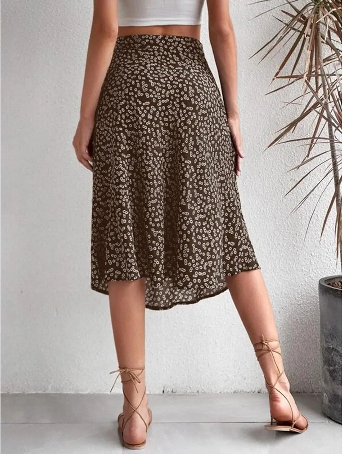 Women Boho Long Skirts Casual High Waist Floral Print Skirt Low Split Summer Beach Midi Wrap Skirts