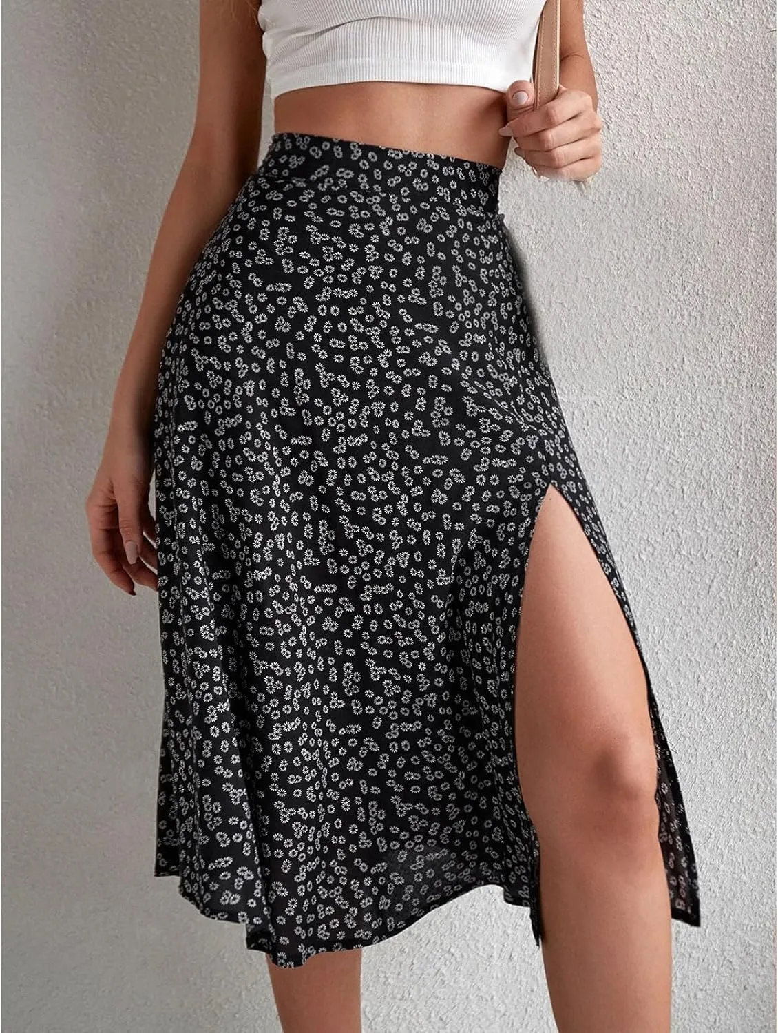 Women Boho Long Skirts Casual High Waist Floral Print Skirt Low Split Summer Beach Midi Wrap Skirts