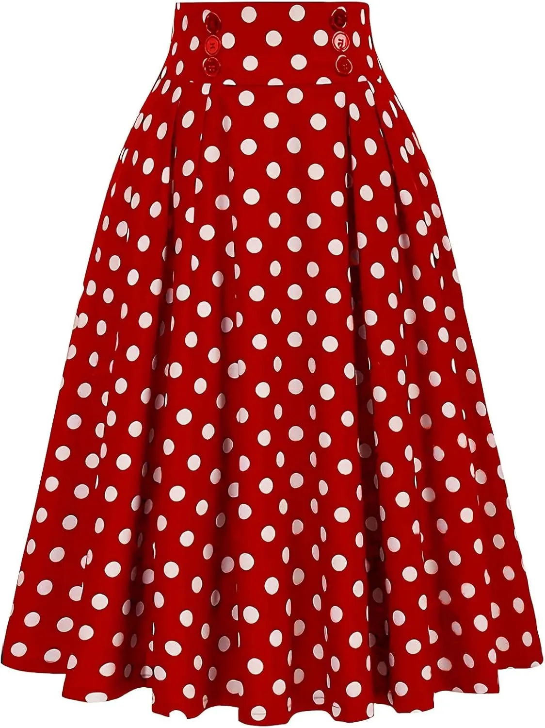Women Boho Summer Midi Skirts High Waisted Polka Dots Button Pleated Flowy Casual Wrap Colorblock A Line Skirt