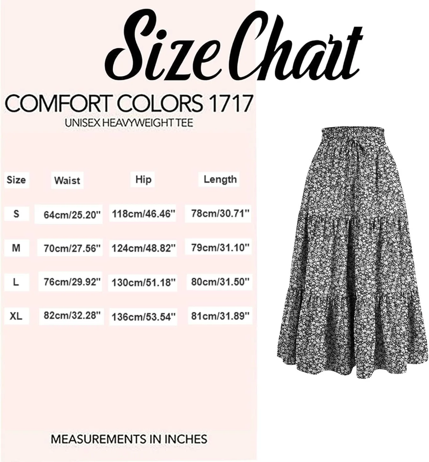 Women Casual Flowy Long Skirts Boho Floral Elastic High Waist Tiered Pleated Summer Maxi Beach Skirt