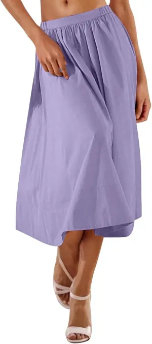 Women Casual Midi Skirt Summer Business Pleated Skirts Elastic High Waist Flowy A Line Dress Beach Vacation Clothes