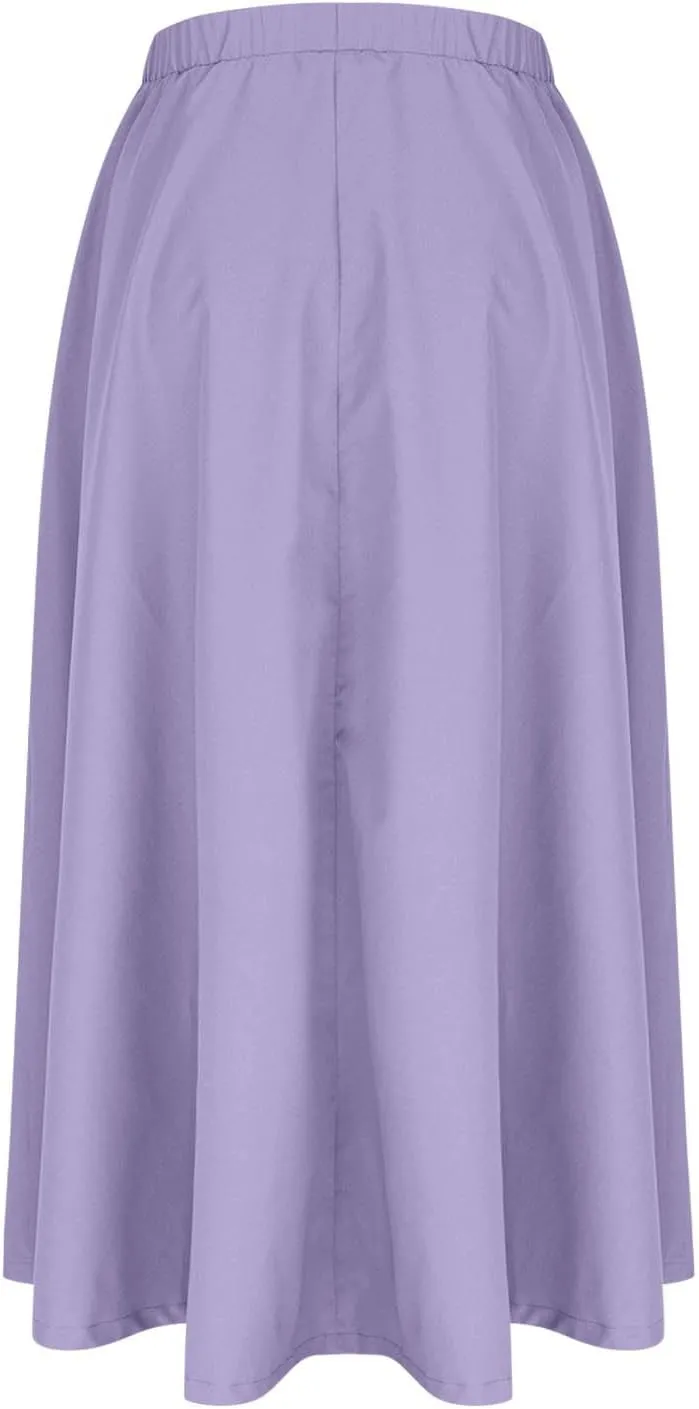Women Casual Midi Skirt Summer Business Pleated Skirts Elastic High Waist Flowy A Line Dress Beach Vacation Clothes