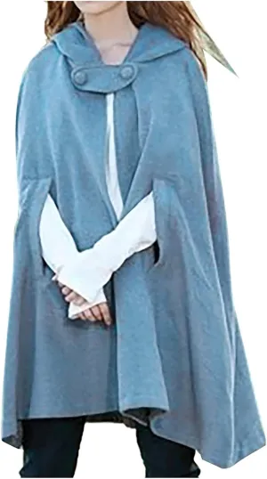 Women Fall Winter Trench Coat Cloak Hooded Long Open Front Cape Coat Poncho Batwing Cardigan Wool Blend Solid Outwear