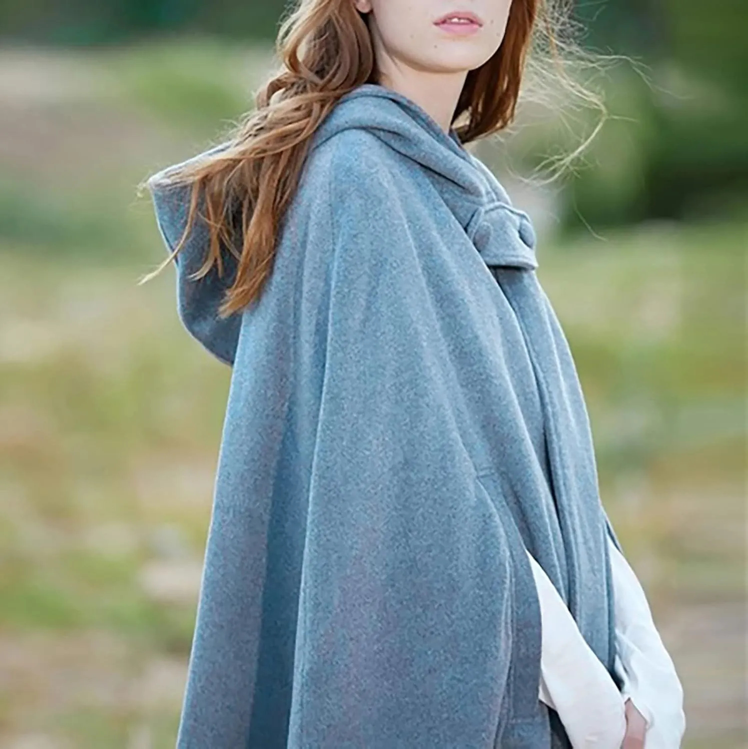 Women Fall Winter Trench Coat Cloak Hooded Long Open Front Cape Coat Poncho Batwing Cardigan Wool Blend Solid Outwear