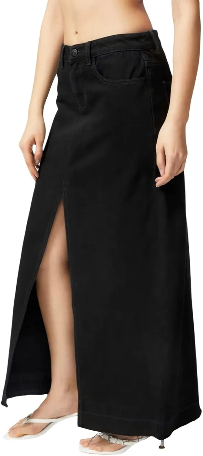 Women High Waist Denim Skirts Solid Color Tassel Hem Long Jeans Skirts Spring Summer Casual Skirts Streetwear