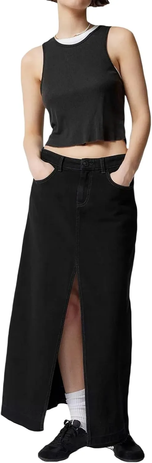 Women High Waist Denim Skirts Solid Color Tassel Hem Long Jeans Skirts Spring Summer Casual Skirts Streetwear