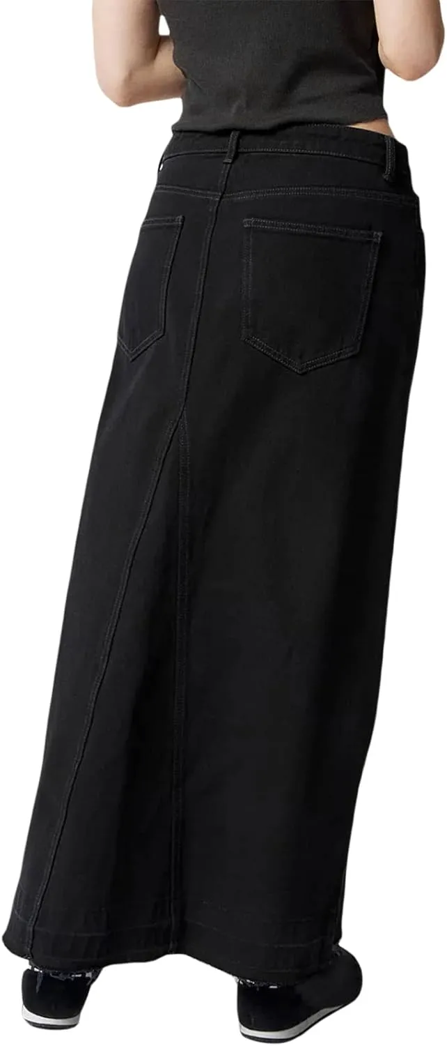 Women High Waist Denim Skirts Solid Color Tassel Hem Long Jeans Skirts Spring Summer Casual Skirts Streetwear