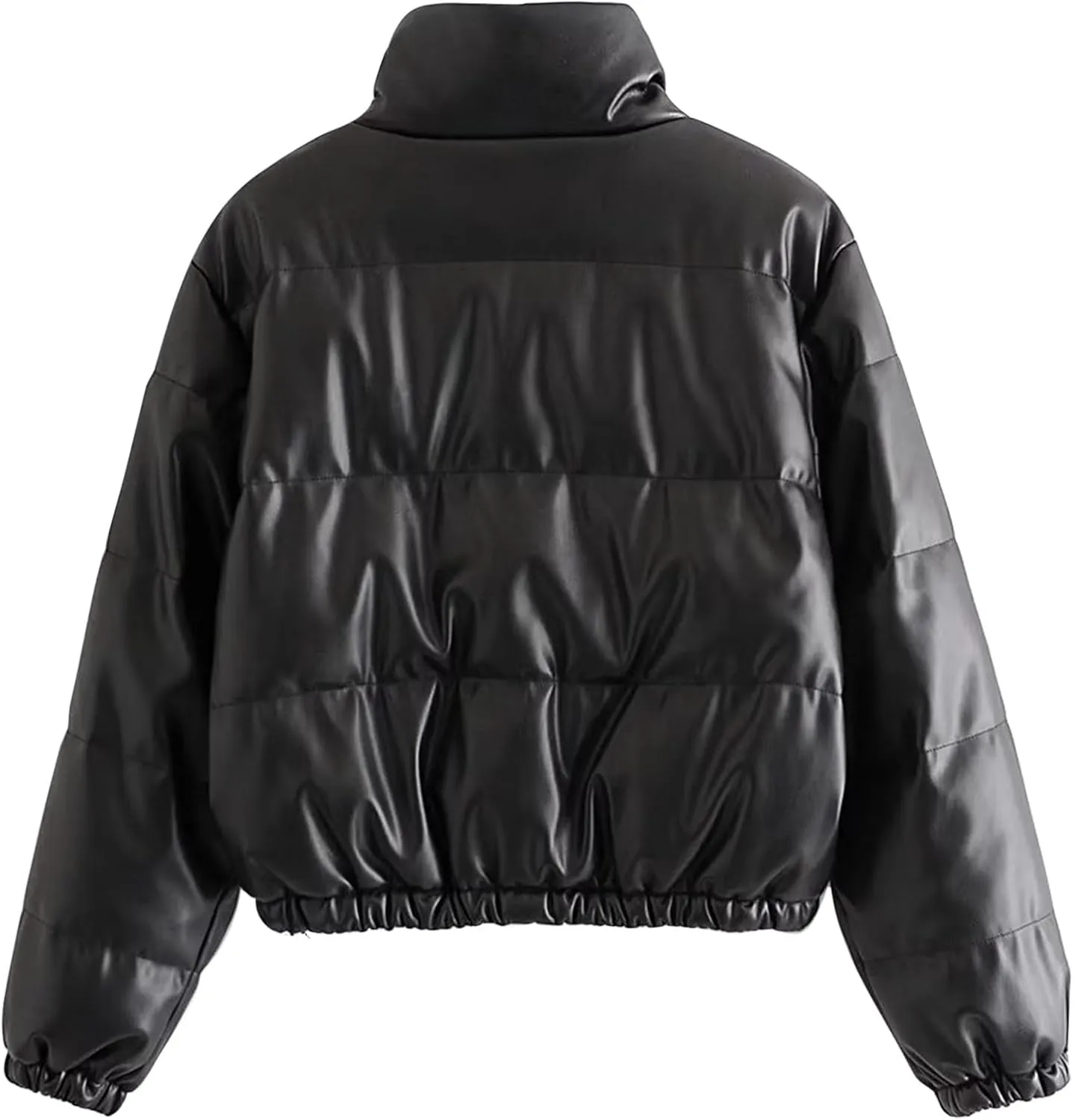 Women Leather Jackets Winter Cropped Puffer Jackets Thickened Down Coats Fashion Y2k Stand Collar Lightweight Outerwear