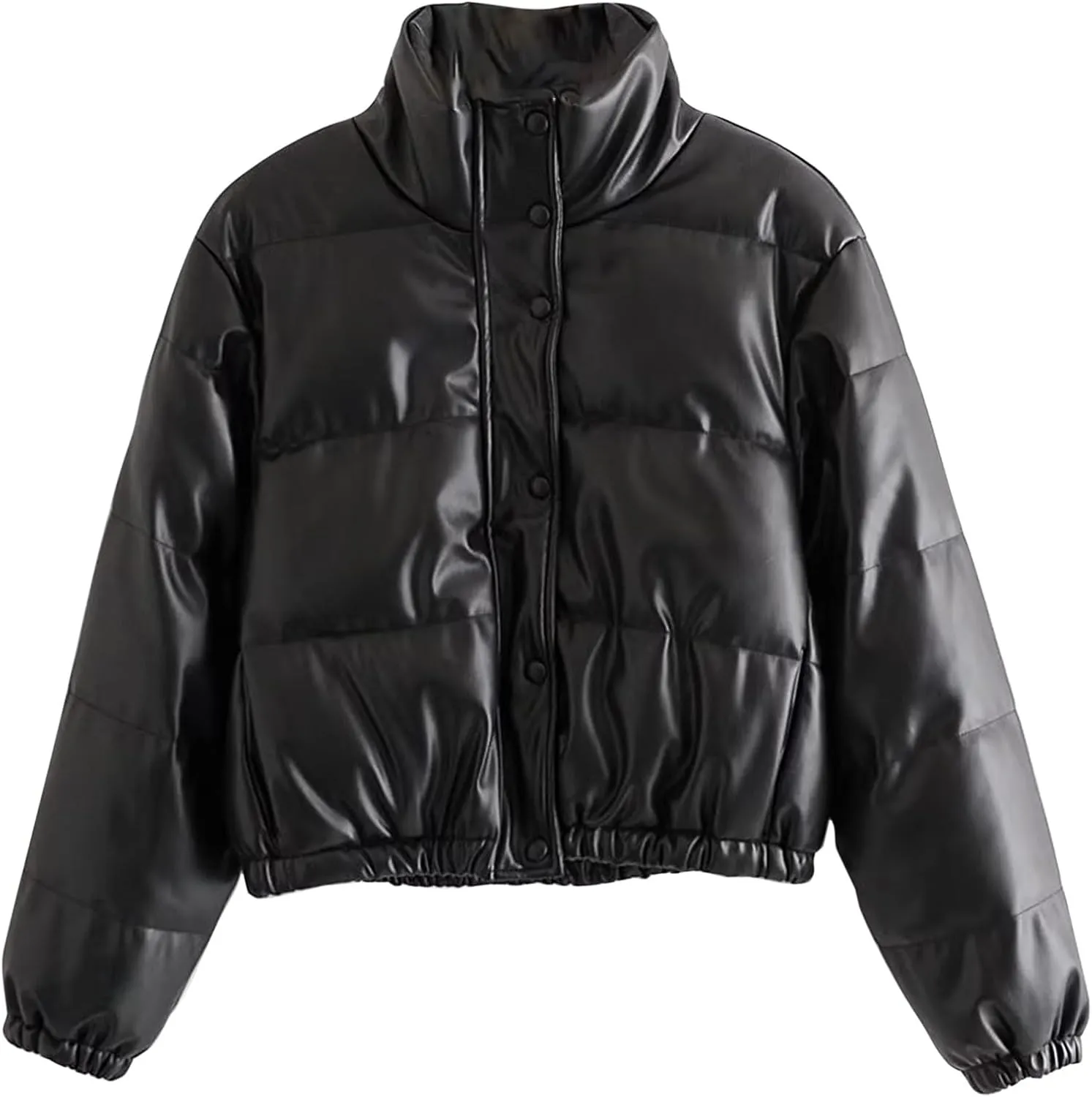 Women Leather Jackets Winter Cropped Puffer Jackets Thickened Down Coats Fashion Y2k Stand Collar Lightweight Outerwear