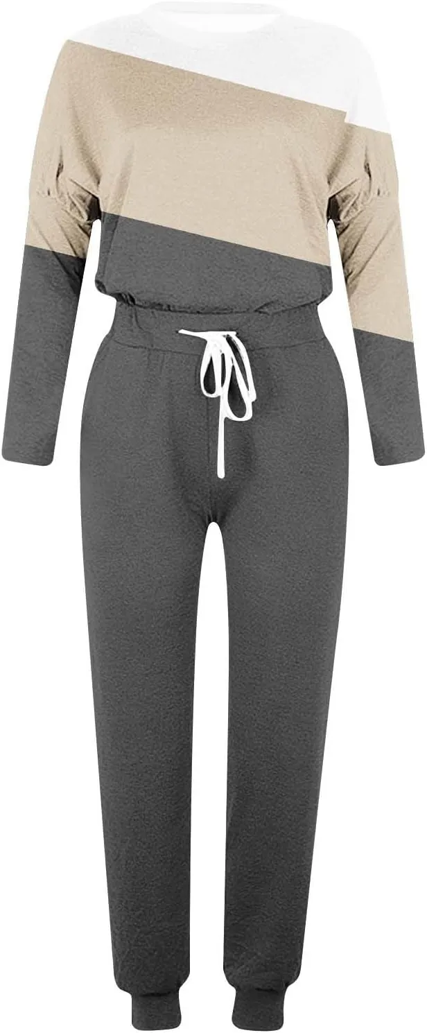 Women Pajama Set Women Fashion O-Neck Solid Pullover Long Sleeve Loose Pants Sweatsuits Ladies Pjs Sets with Pockets