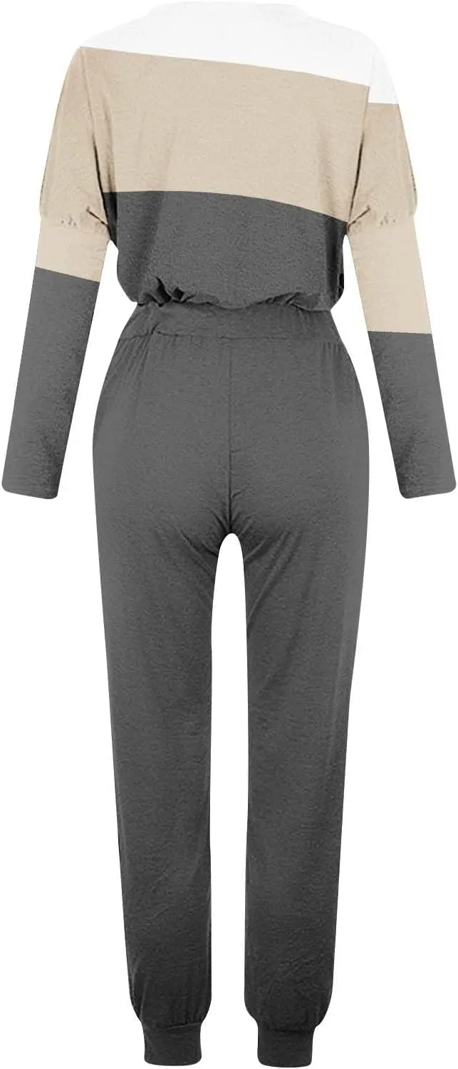 Women Pajama Set Women Fashion O-Neck Solid Pullover Long Sleeve Loose Pants Sweatsuits Ladies Pjs Sets with Pockets
