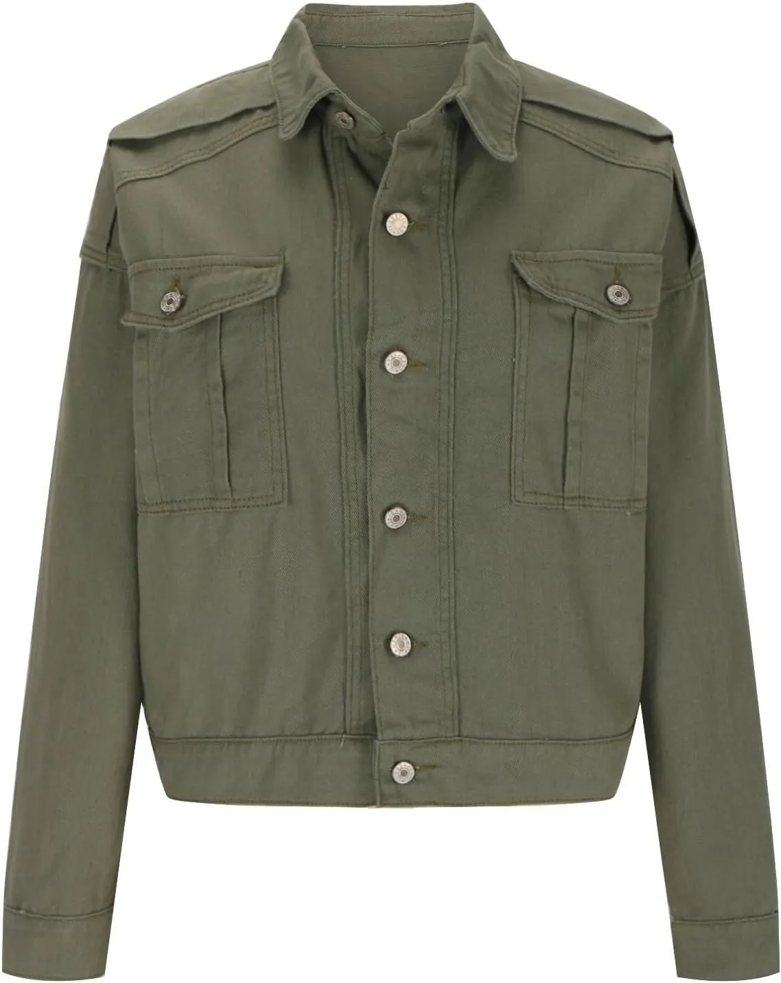 Women Plus Size Cropped Denim Jacket Casual 2024 Button Down Shacket Coat Comfy Multi Pocket Shirt Denim Cargo Jacket