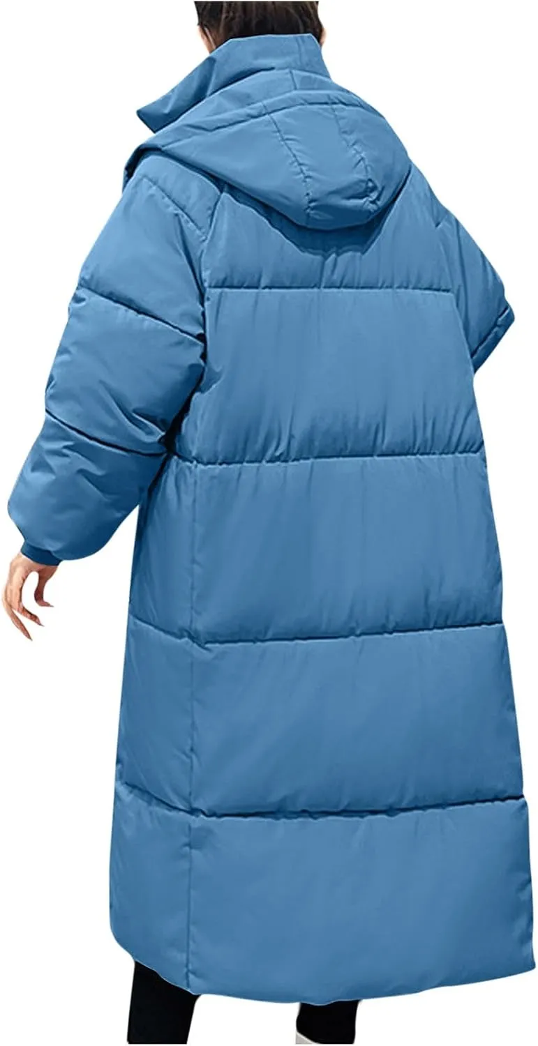 Women Plus Size Winter Coats Long Hooded Puffer Jackets Lightweight Quilted Jackets Maxi Down Coats Parkas Outerwear