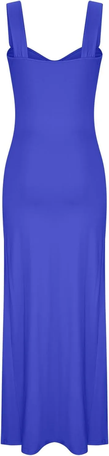 Women Sexy High Split Dress Square Neck Sleeveless Strappy Dresses Ladies Trendy Y2K Bodycon Slit Wrap