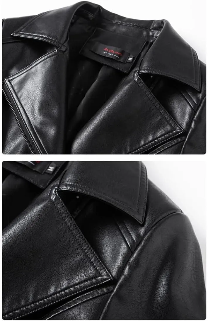 Women Sheepskin Jackets Lapel Collar Full Sleeve Leather Coats Casual Zipper Short Moto Biker Jackets