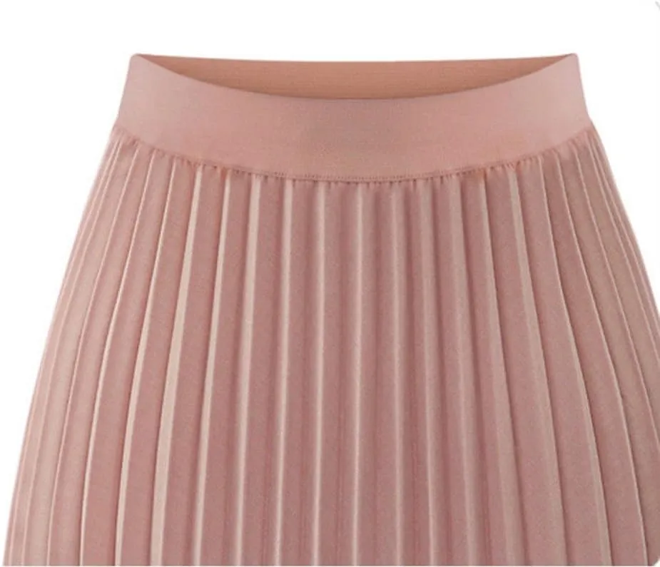 Women Skirt Elegant Solid Skirt Waist Elastic Pleated Womens Maxi Skirt Outfits for Women Pleated Cheer Mesh Mini