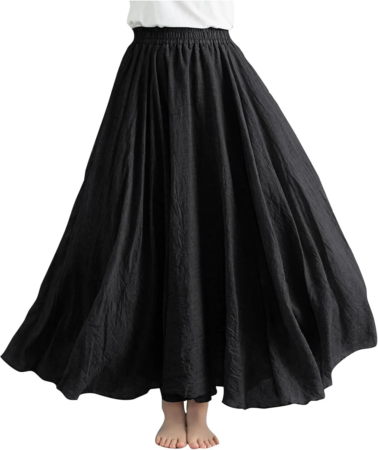 Women Summer Boho Flowy Swing A-Line Maxi Skirt Casual Linen Skirts 2025 Trendy Elastic High Waist Long Beach Dress