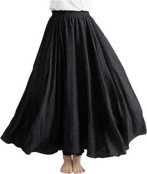 Women Summer Boho Flowy Swing A-Line Maxi Skirt Casual Linen Skirts 2025 Trendy Elastic High Waist Long Beach Dress