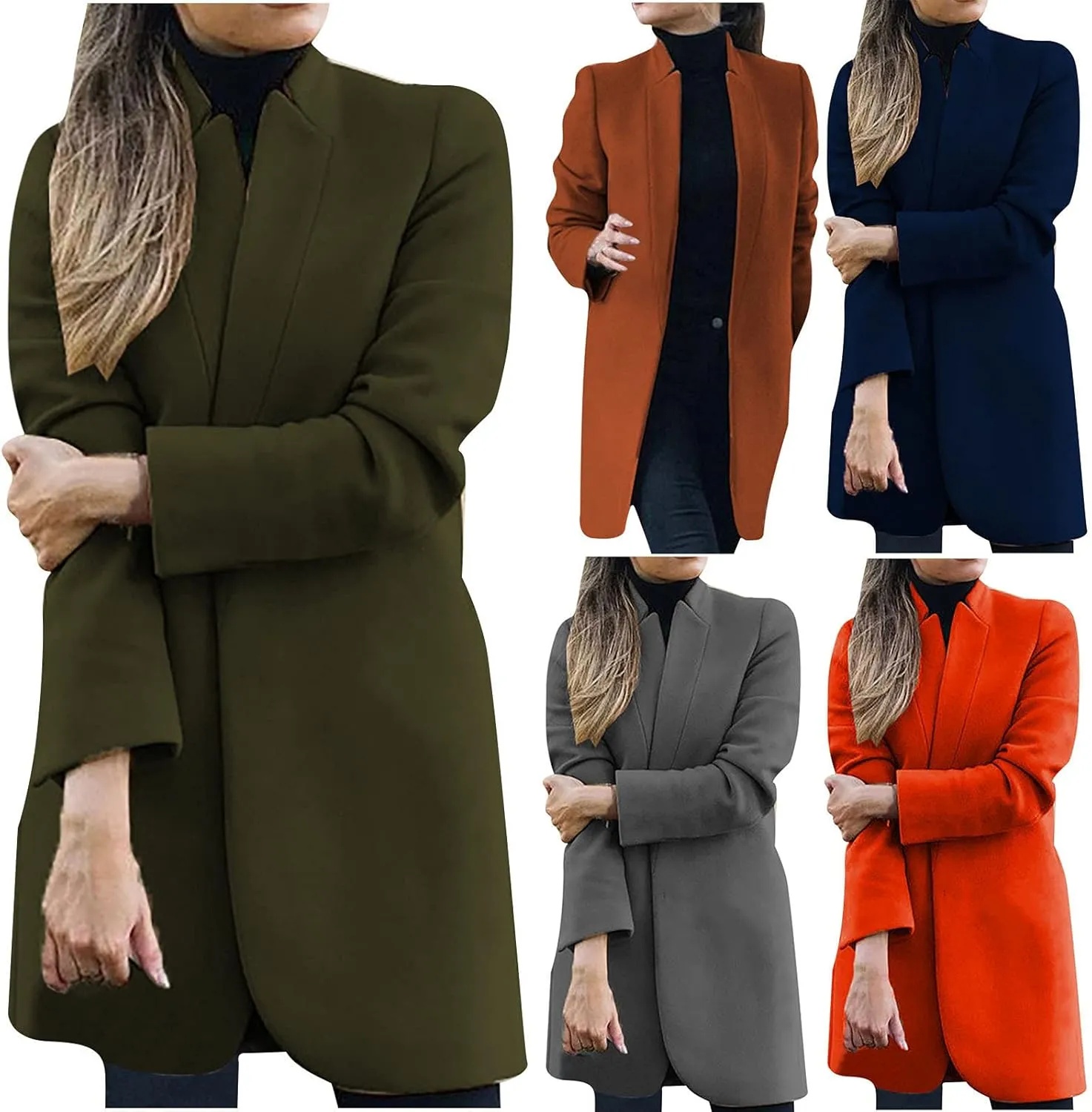 Women Winter Coat Fashion 2022 Cardigan Trench Coat Stand Up Collar Long Jacket Ladies Wool Blend Coats Warm Outerwear