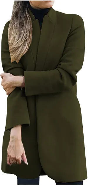 Women Winter Coat Fashion 2022 Cardigan Trench Coat Stand Up Collar Long Jacket Ladies Wool Blend Coats Warm Outerwear