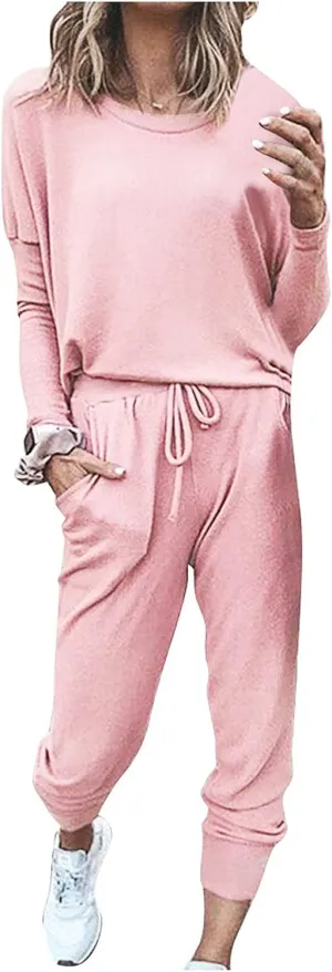 Womens 2 Piece Loungewear Set Letter Graphic Long Sleeves Crewneck Pullover Top And Drawstring Joggers Pants