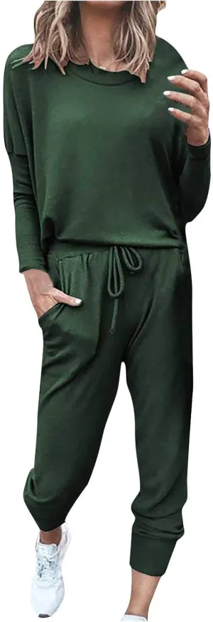 Womens 2 Piece Loungewear Set Letter Graphic Long Sleeves Crewneck Pullover Top And Drawstring Joggers Pants