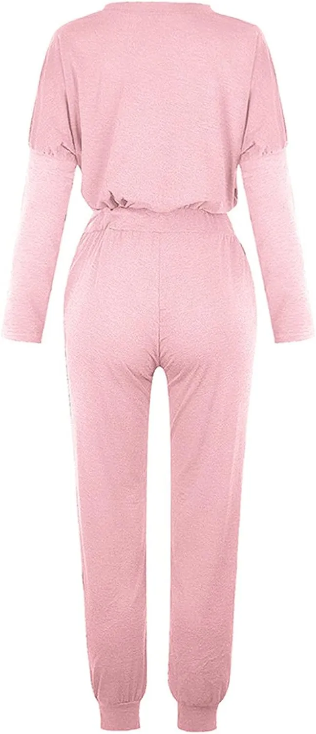 Womens 2 Piece Loungewear Set Letter Graphic Long Sleeves Crewneck Pullover Top And Drawstring Joggers Pants