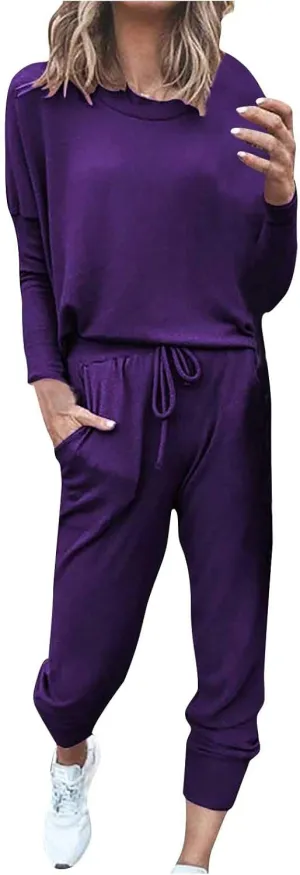 Womens 2 Piece Loungewear Set Letter Graphic Long Sleeves Crewneck Pullover Top And Drawstring Joggers Pants