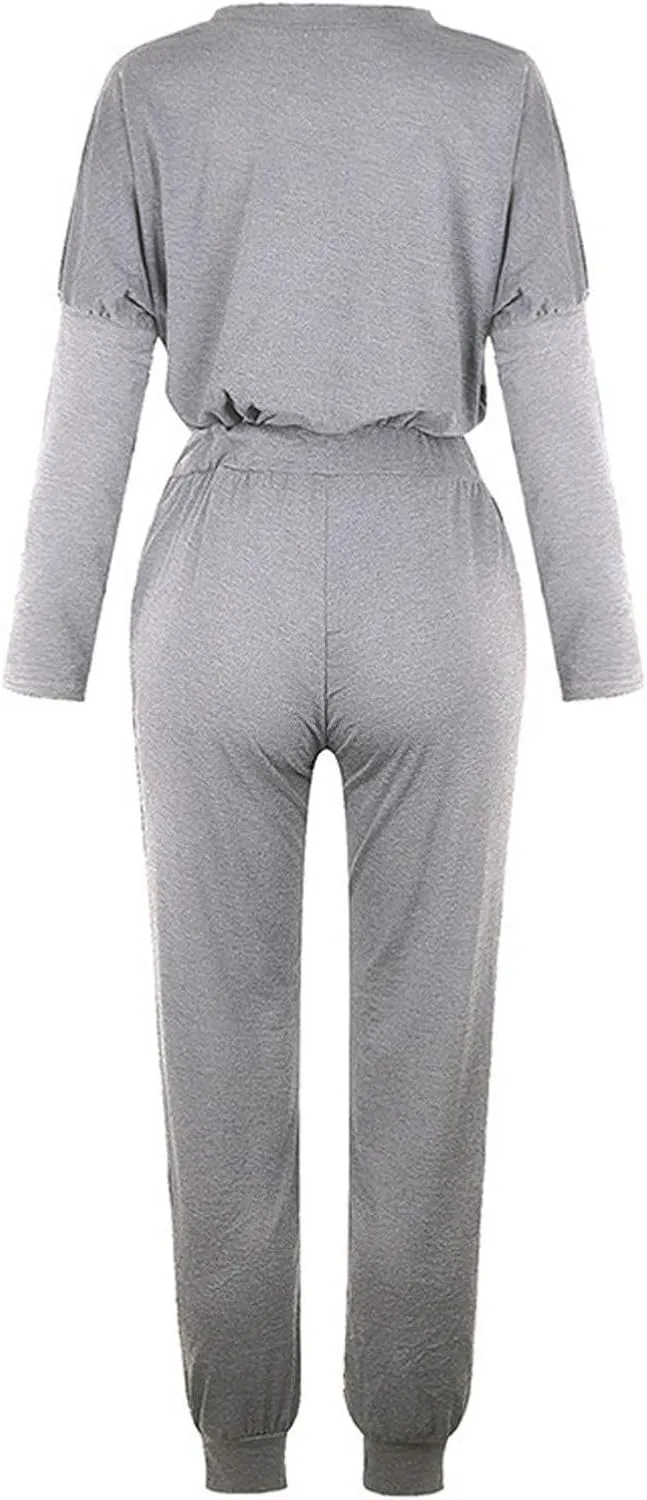 Womens 2 Piece Loungewear Set Letter Graphic Long Sleeves Crewneck Pullover Top And Drawstring Joggers Pants