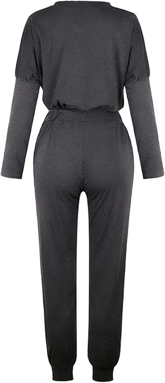 Womens 2 Piece Loungewear Set Letter Graphic Long Sleeves Crewneck Pullover Top And Drawstring Joggers Pants