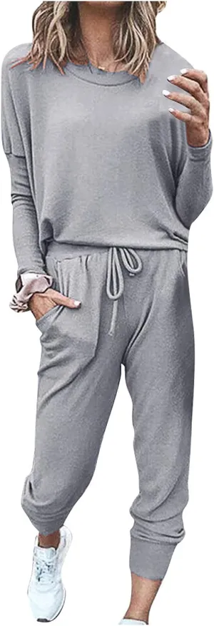 Womens 2 Piece Loungewear Set Letter Graphic Long Sleeves Crewneck Pullover Top And Drawstring Joggers Pants