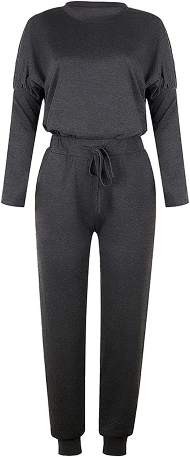 Womens 2 Piece Loungewear Set Letter Graphic Long Sleeves Crewneck Pullover Top And Drawstring Joggers Pants