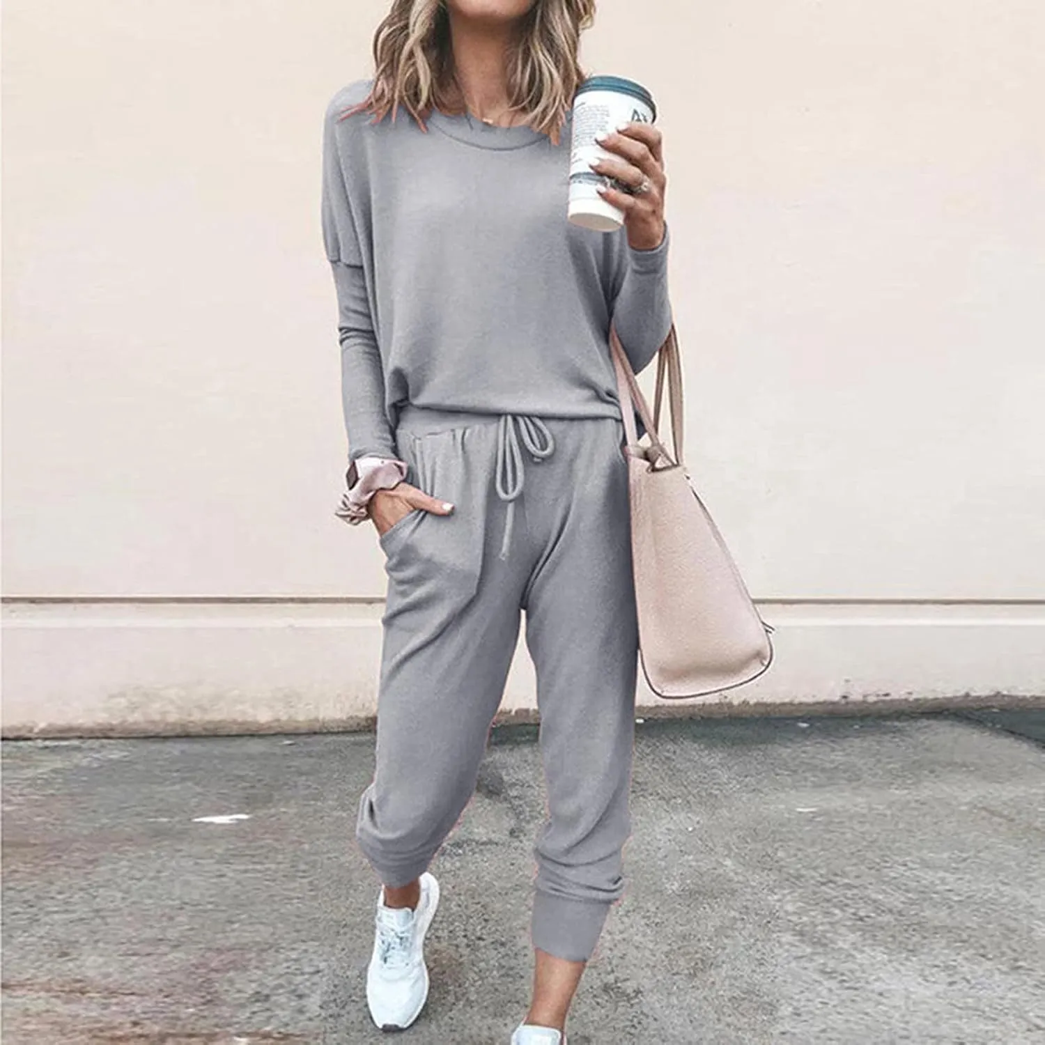 Womens 2 Piece Loungewear Set Letter Graphic Long Sleeves Crewneck Pullover Top And Drawstring Joggers Pants